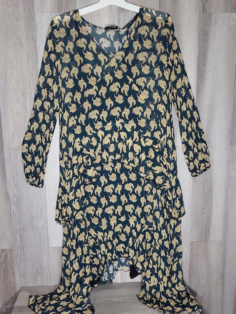 Ottod'Ame For Anthropologie Femme Sheer Overlay Dress Lined Ruffled Tiered NWT